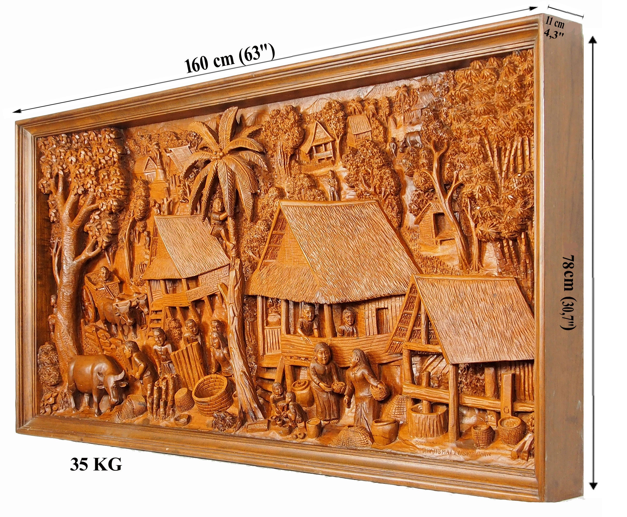 Bass-relief Ramayana 3d Hand Carved Teak Wood Wall Art From