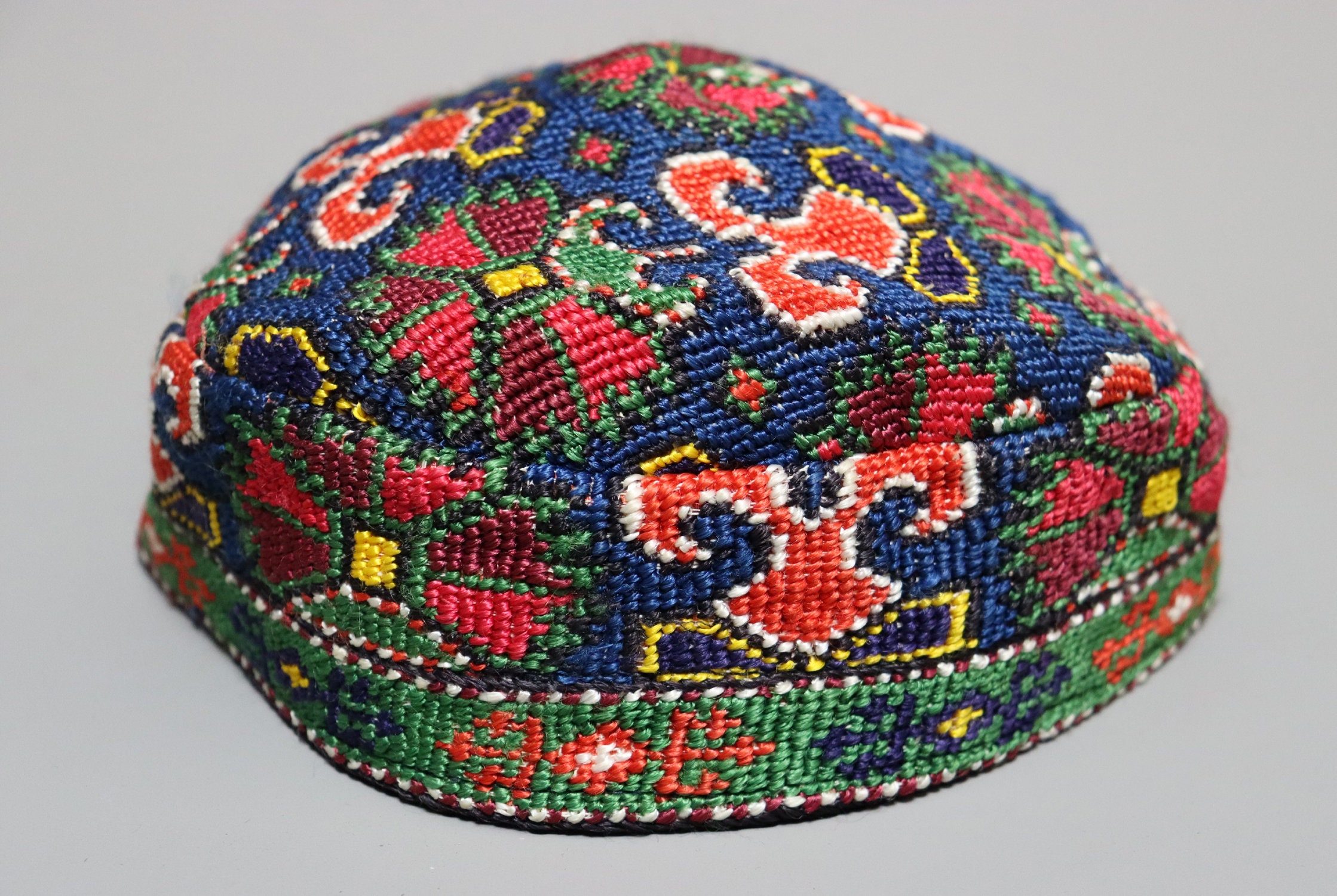 Vintag Silk Hand Embroidered Hat Cap From Tajikistan Tubiteyka No