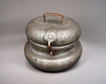 antik Massiv islamische Kupfer verzinnte Kupfer  schale deckel Schüssel gefäß aus Afghanistan  18 / 19. Jh. Jam Nr:KG-12