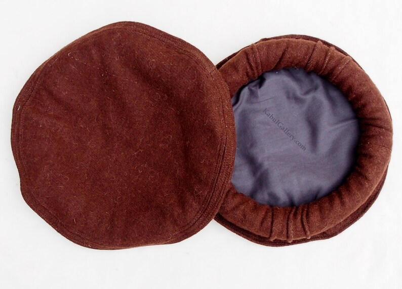 Original Afghan pakol woll cape topped Ethnic dress from afghanistan and pakistan (Grey, Black and Braun) Brown