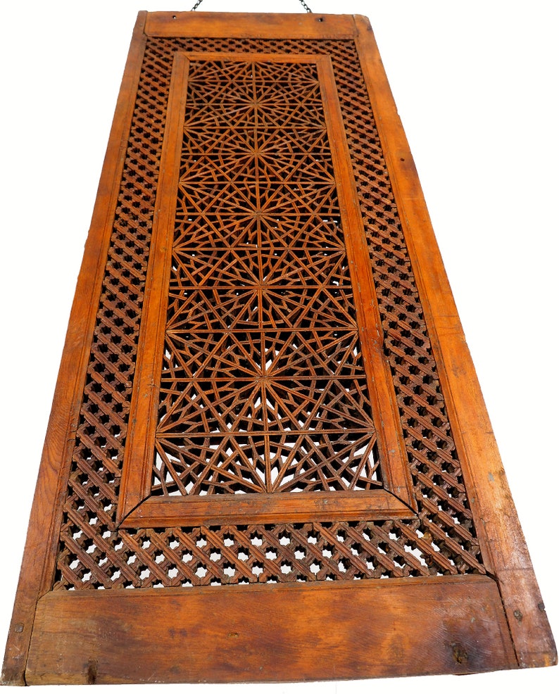Antique islamic vintage carved wooden wall decoration window mashrabiya Screen Afghanistan Pakistan No:20AFG