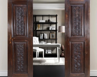 une paire de vintage en bois massif fait à la main porte sculptée à la main porte de chambre porte coulissante porte de grange porte de chambre porte intérieure plaque de porte feuille de porte 23/V