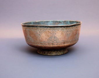 antik Massiv islamische Kupfer verzinnte Kupfer  schale Schüssel gefäß aus Afghanistan Jam Nr:3