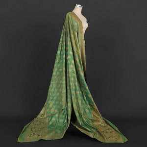 antique  Banarsi Silk brocade wedding shawl India Vintage hand loomed Banarasi silk brocade head shawl, Varanasi, India, early 20th century.