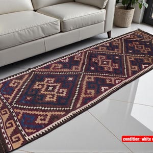 330x110 cm huge very rare Hand-woven oriental Fine Afghan natural colors Ghalmouri  nomadic Kilim rug carpet  (with waves) No: 280