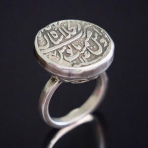 antique handmade Silver seal ring statement signet ring  with Islamic Arabic coin from Afghanistan No:393