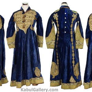 Antique Hazara Womens velvet gown, adorned with couched gold thread. image 10