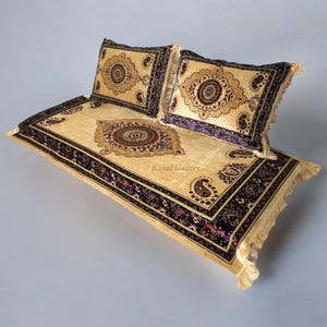 Set of 3 Pcs  1x floor cushion+2x cushions orient Afghan nomad pillow rug seat floor cushion 1001-night Seating majlis Toshak توشک   beige
