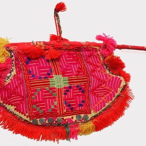 antique dowry silk embroidered zusani  unique and antique oriental both sides handembroidered wedding fan from swat valley Pakistan. 10/C
