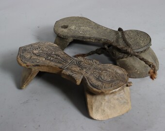 Antique 19th C Pakistan Swat Valley Handmade Wooden Carved  Sandal Nuristan Afghanistan Shoes No:A