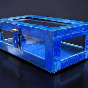 Extravagant Royal blau echt Lapis lazuli büchse Schmuck Dose schatulle Gefäß  mit Glas und messing verziert aus Afghanistan Nr-18/A