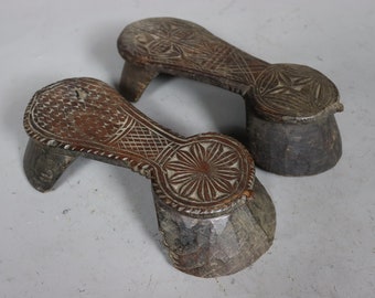 Antique 19th C Pakistan Swat Valley Handmade Wooden Carved  Sandal Nuristan Afghanistan Shoes No:D