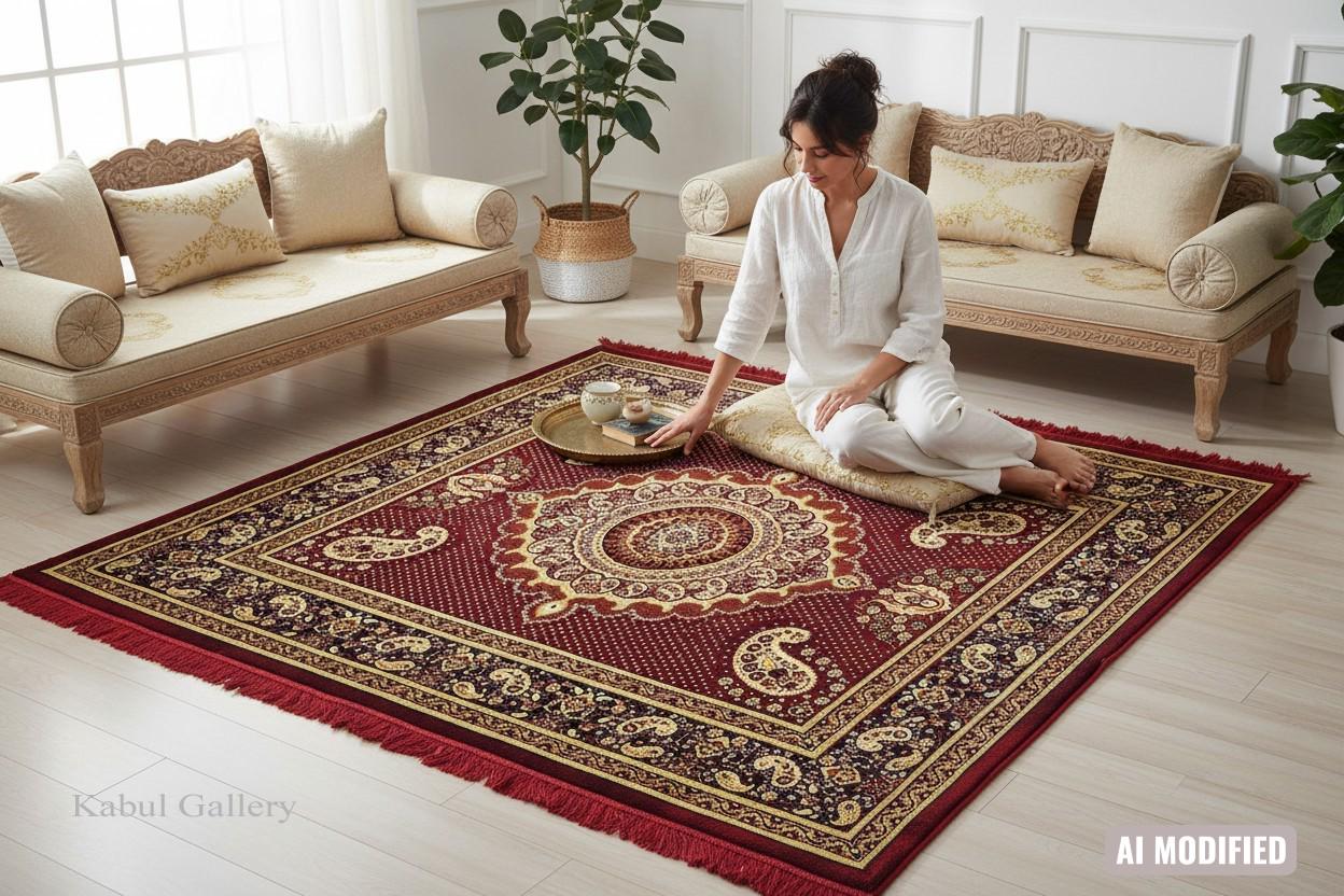 250x200 Cm Velvety Carpet Rug for Oriental Sitting Area Arabic