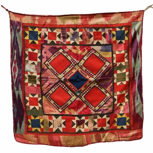 67 x 67 cm Antique Riche Broderie Lakai Broderie Quilts Patchwork Tenture Murale d'Asie Centrale Ouzbékistan Patchwork Afghanistan N° : UZ4