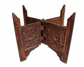 60 cm Egyptian Moroccan collapsible Table stand Folding Table Base Carved Wooden oriental Coffee Tea table hand carved afghanistan NUR/60