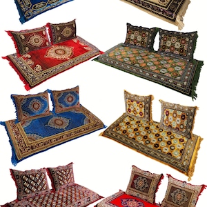 3er Set 1x Sitzkissen 2 Kissen handgefertigt sitzkissen Teppich Orient Sitzecke majlis Sofa Bodenkissen Sitzgruppe Afghan Toshak توشک Rot21 Bild 10