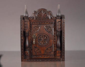 antique-look Hand carved orient Bohemian Vintage style Key Box, Handmade Key Cabinet key wall holder wood key box Key Hanger Nuristan  B