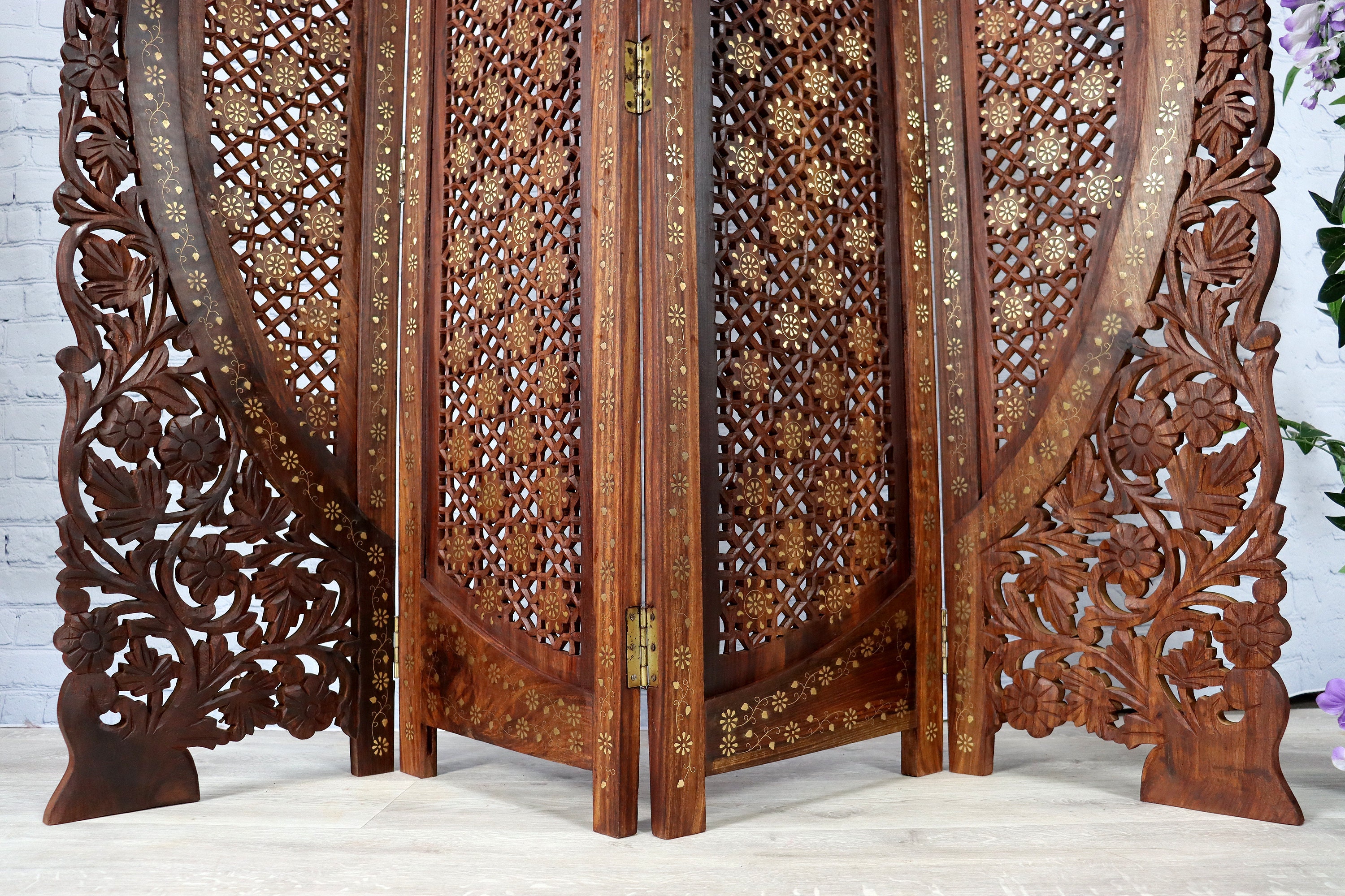 Exclusive Orient Vintage Wooden Partition Double-sided Teak Wood