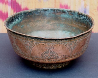 bol en cuivre étamé islamique massif antique bol bol de cuivre d’Afghanistan Jam No:3