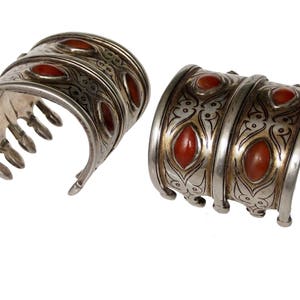 a couple antique handmade vintage tekke turkmen silver carnelian cuff Bracelet  (Bilezik) turkmenistan AfghanistanNo-17/496