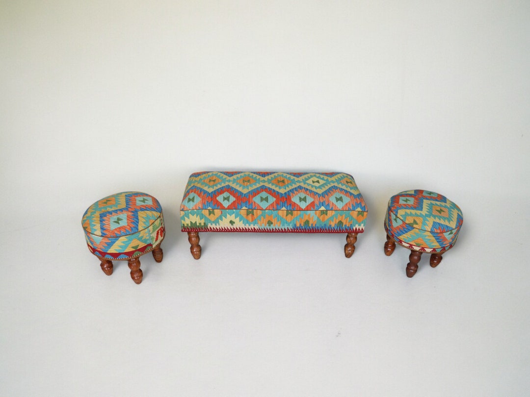 Vintage Stool Bench Sofa Upholstered in an Afghan Kilim Couch Chair ...