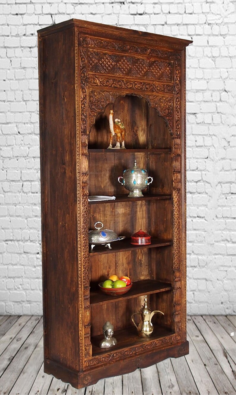 Antique Look Hand Carved Orient Vintage Wooden Bookshelf Image 0