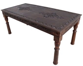 190x 90 cm antique-look orient colonial solid wood hand-carved table dining table Nuristan Afghanistan