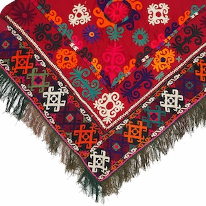 antique  Uzbek Tribe dowry silk embroidered zusani  Yurt wall, decorations suzani  saye-gosha from Afghanistan or Uzbekistan No:115