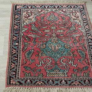 2,9 x 2.1 feet  Indian Genuine Handmade kashmir Artificial silk carpet Runner rug No:77