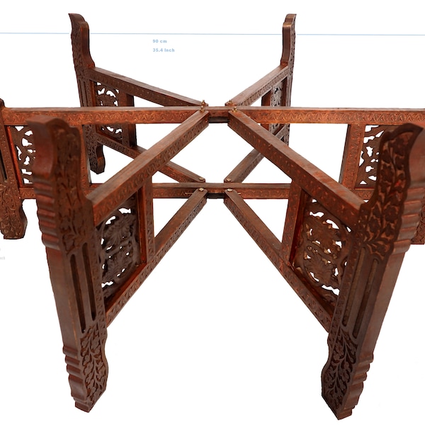 Egyptian Moroccan Vintage India Table stand Folding Table Base Carved Wooden oriental Coffee Tea table Selectable in 6 sizes