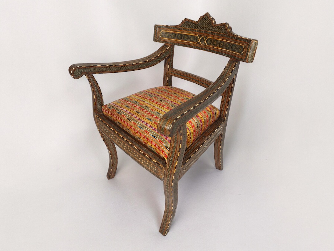 Palestinian Pattern Chair Oriental Hand Made and Hand Painted Islamic Chair Hand-painted Withe ...