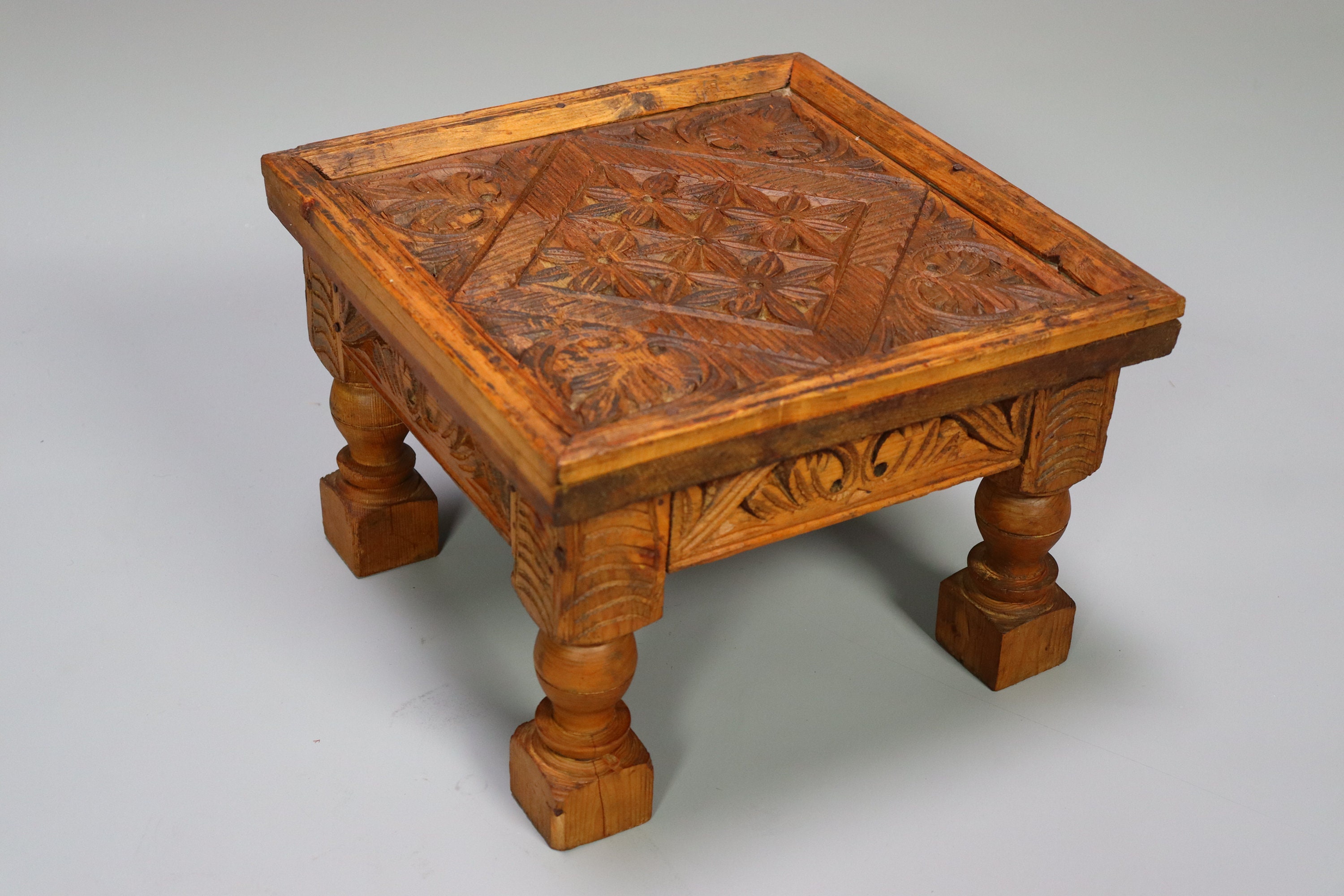 30x30 cm Antique small wooden Unique table  from  with a beautiful rich patina Swat vally pakistan 22G
