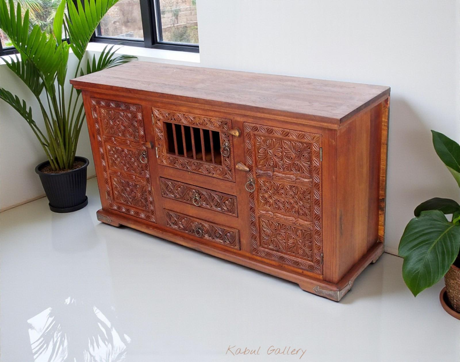 Meuble De Salon Oriental D'aspect Antique, Meuble Ferme, Tv, Buffet, Console D'afghanistan, Pakistan, No 17B