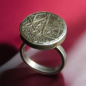 antique handmade Silver seal ring statement signet ring  with Islamic Arabic coin from Afghanistan No:395
