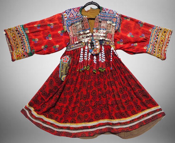 70s Authentic Afghanistan Tribal Gypsy Sz Sm Vintage Hand Embroidered Beaded Tribal Dress Quilted Cotton Bohemian Hippie Festival Dress