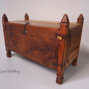 antique 19th century orient vintage cedar wood treasure Dowry Chest from Nuristan Afghanistan No:BAS1
