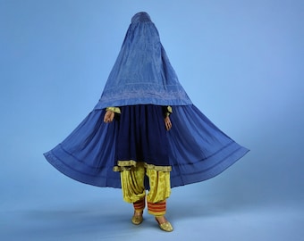 Original Afghanische Frauen schleier kopftuch Burka Burqua umhang afghan burqa abaya Niqab Kleid hijab Tschador afghanistan Pakistan (blau)