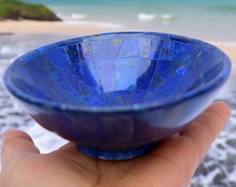 13 cm diameter Hand Crafted stunning genuine Natural High Quality Lapis Lazuli Gemstone Bowl cup from Afghanistan S/23