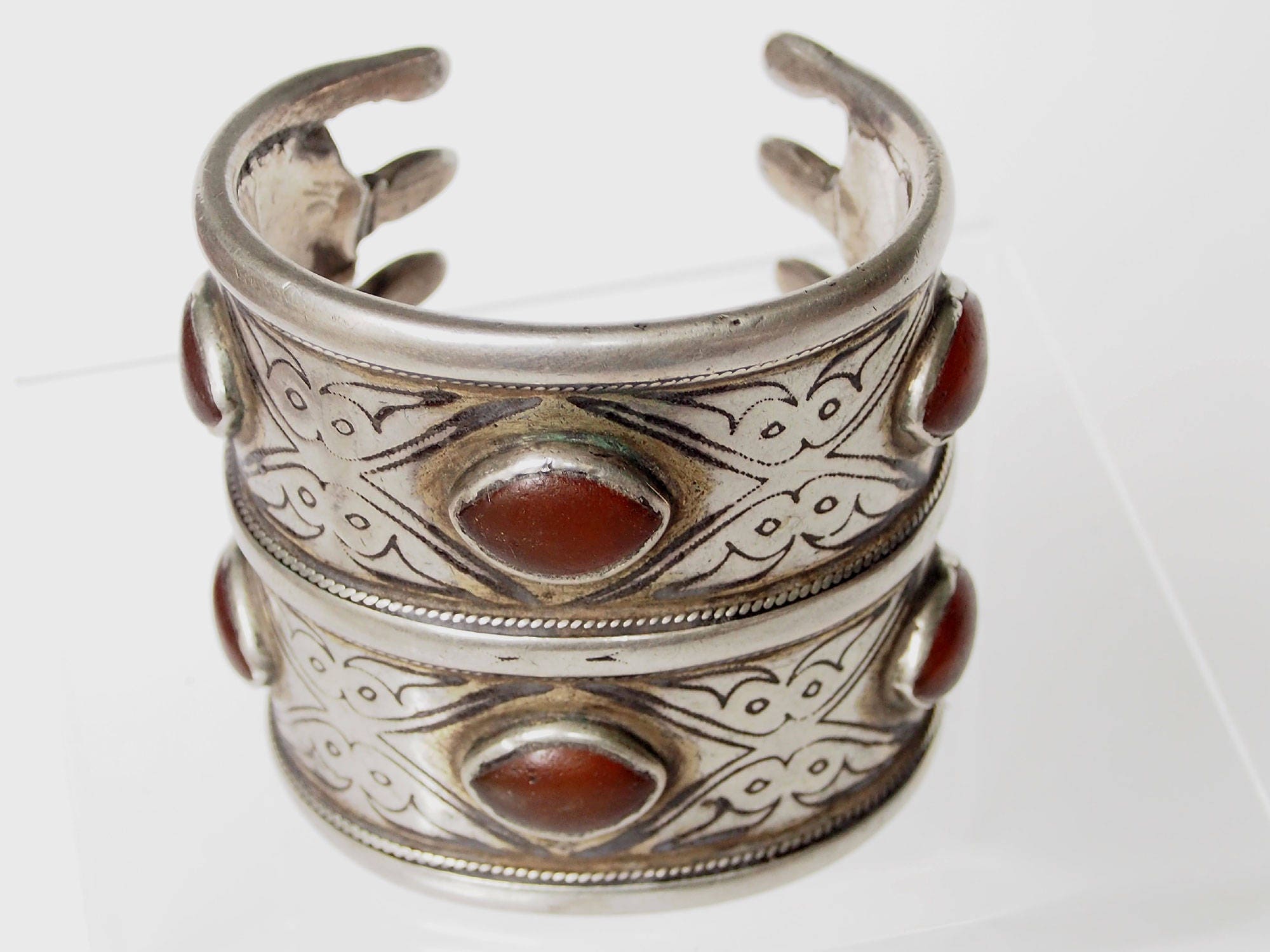 Antique Handmade Vintage Tekke Turkmen Silver Carnelian Cuff - Etsy