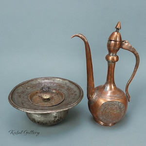 Antique Engraved copper Ewer Pitcher & Basin set from Afghanistan 19th century No:16/G
