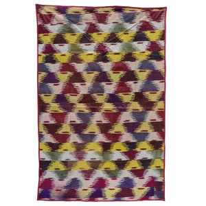 185x123 cm Antique Islamic tribal silk embroidery Uzbek Silk Ikat Uzbekistan Tribal Weaving blanket fabric panel Textile Wall Hanging UZ/23