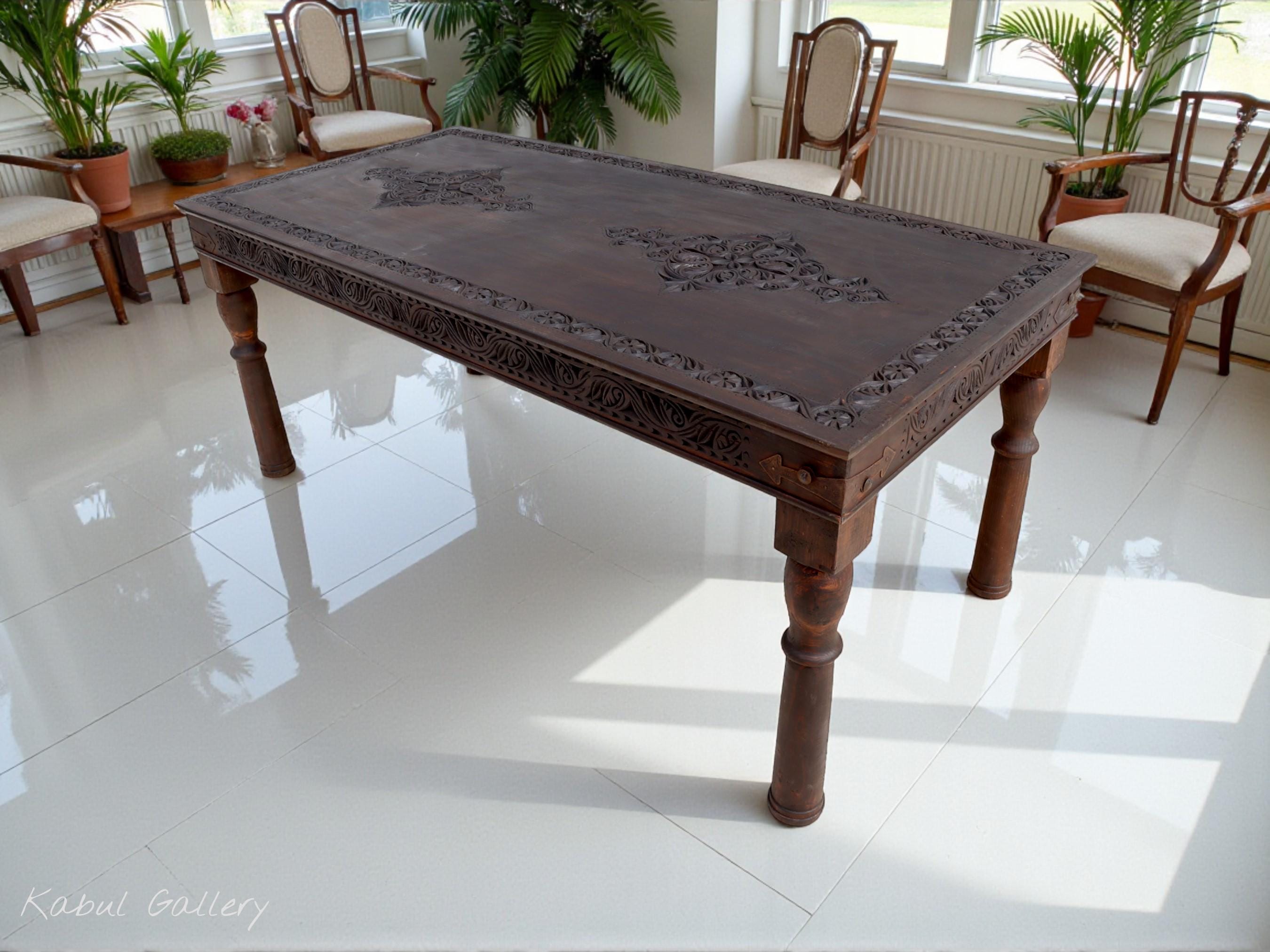 190x 90 Cm Antique-look Orient Colonial Solid Wood Hand-carved