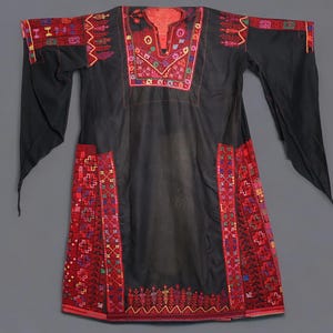 antique hand embroidered bedouin palestinian Ethnic thoub tunic dress Palestinian~SILK~WEDDING~Dress~1930-40&#39;s~Rare Museum Piece 25A