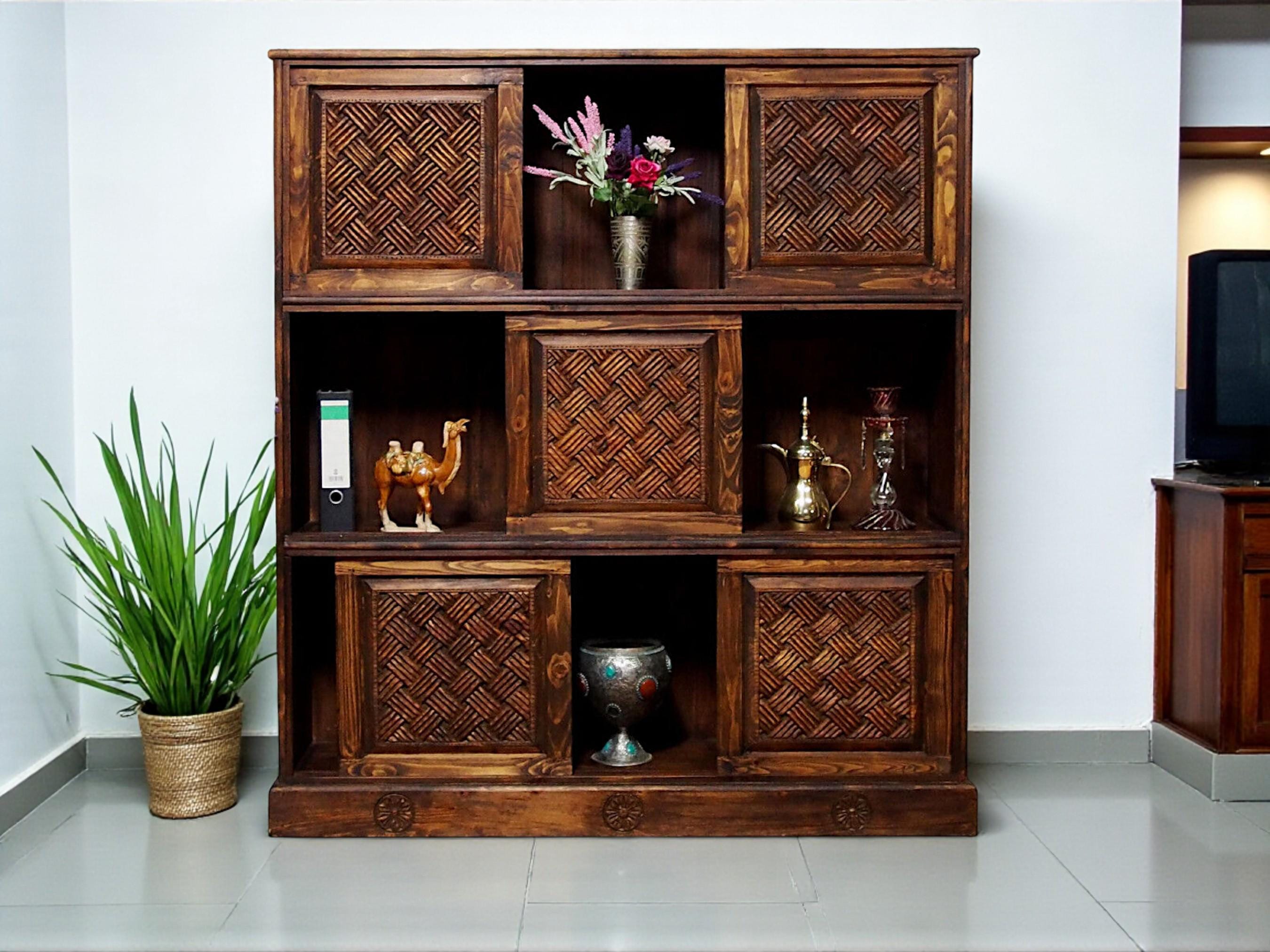 Meuble Mural D'aspect Antique, Meuble De Salon, Étagère, Placard, Bibliothèque Nuristan Afghanistan 19/x