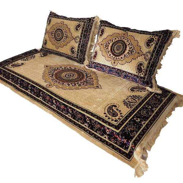 Lot de 3 1x coussin de siège + 2 coussins faits à la main coussin de siège afghan tapis salon oriental canapé majlis coussin de sol groupe de sièges توشک beige