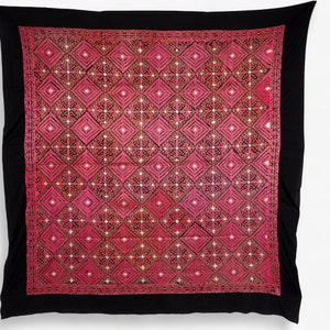 silk embroidered Pulkari  Pakistan bedroom shawl, Bed coverlet bedspread sofa cover Swat Valley Shawl Textile Embroidery Afghanistan Black