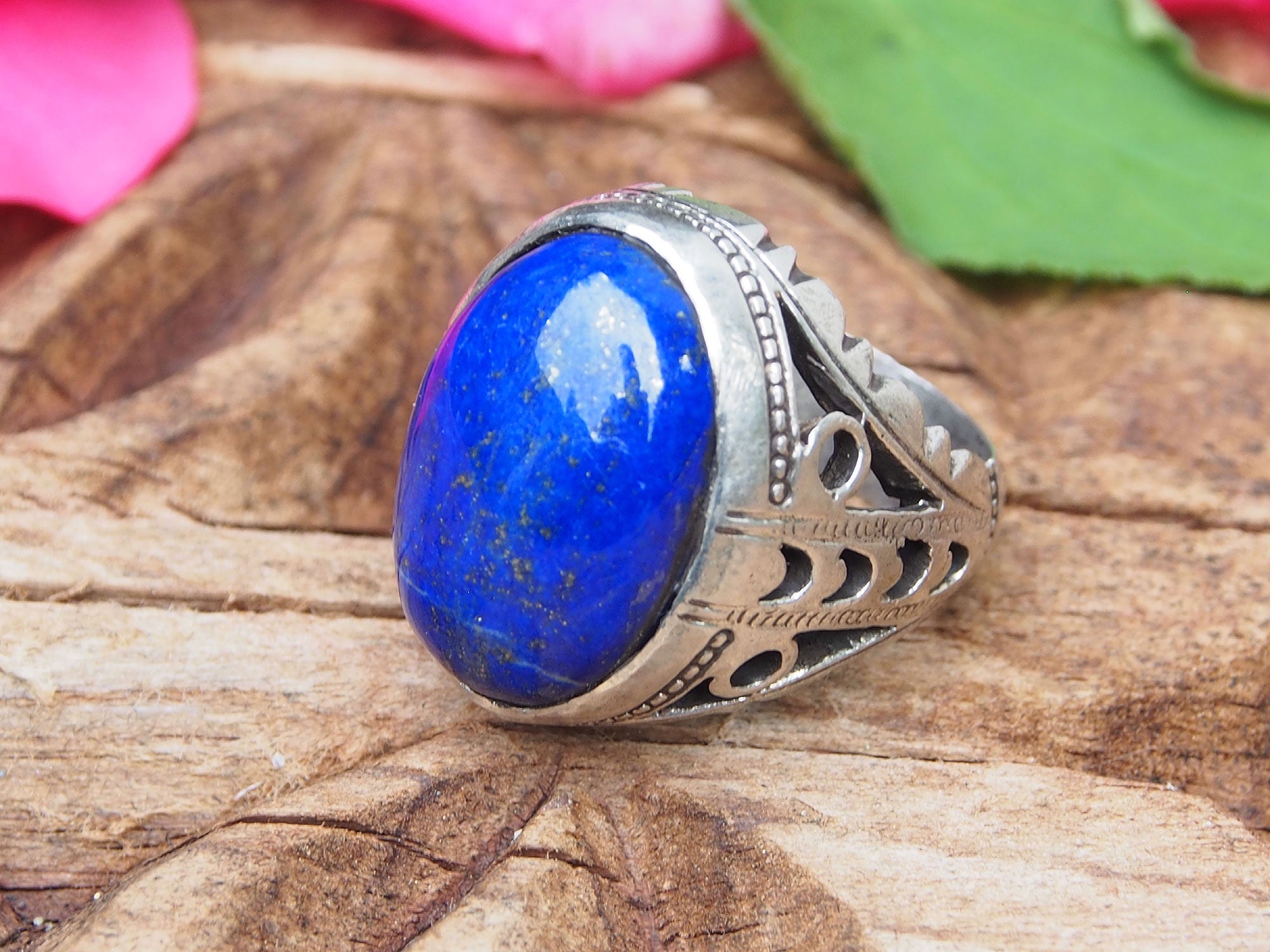 アンティーク オリエンタル ソリッド シルバー リング ラピスラズリ