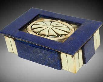 Hand Crafted stunning genuine Lapis Lazuli Gemstone Pillbox  Box brass decorated   No:18/1