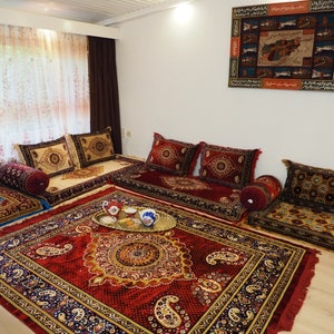 3er Set 1x Sitzkissen 2 Kissen handgefertigt Afghan sitzkissen Teppich Orient Sitzecke majlis Sofa Bodenkissen Sitzgruppe توشک beige Bild 10