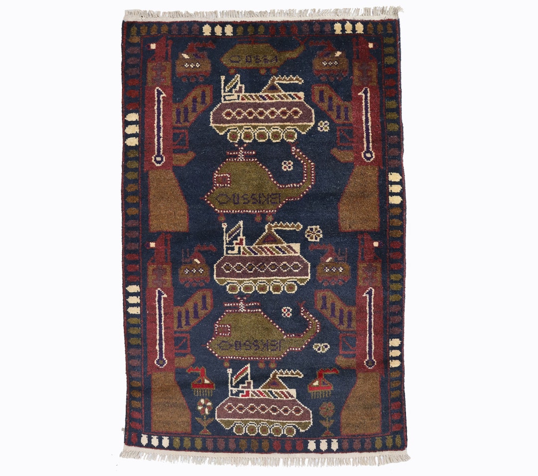 147x94 Cm Unique Nomadic Hand-knotted Afghan War Rug Afghanistan Warrug ...